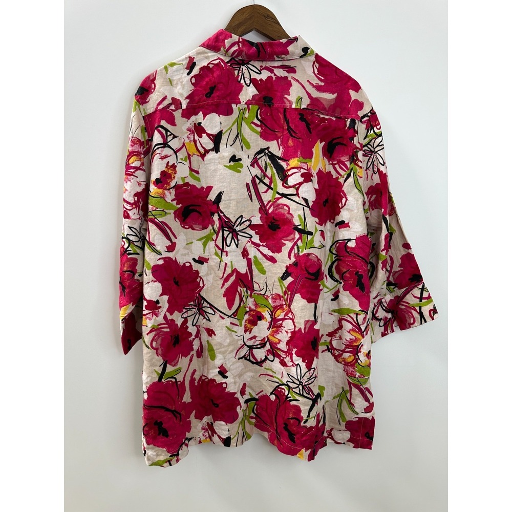Chico's 100% Linen Multicolor Floral Print Button Up Shirt Size 3 US 16 XL Top - Picture 2 of 12